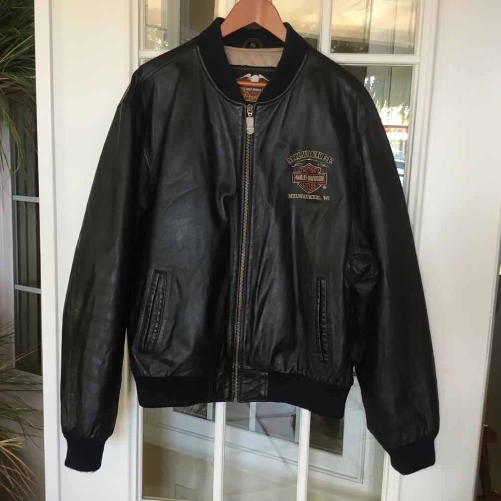 Mens Vintage Harley Davidson Leather Bomber Jacket